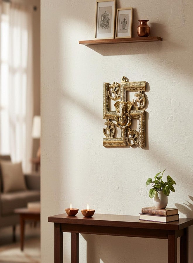 إسبلانيد eSplanade Brass OM Aum Swastik Sathiya وGanesha Ganesh للتعليق على الحائط Yantra - 8.5 بوصة (حجم كبير) - Image 1